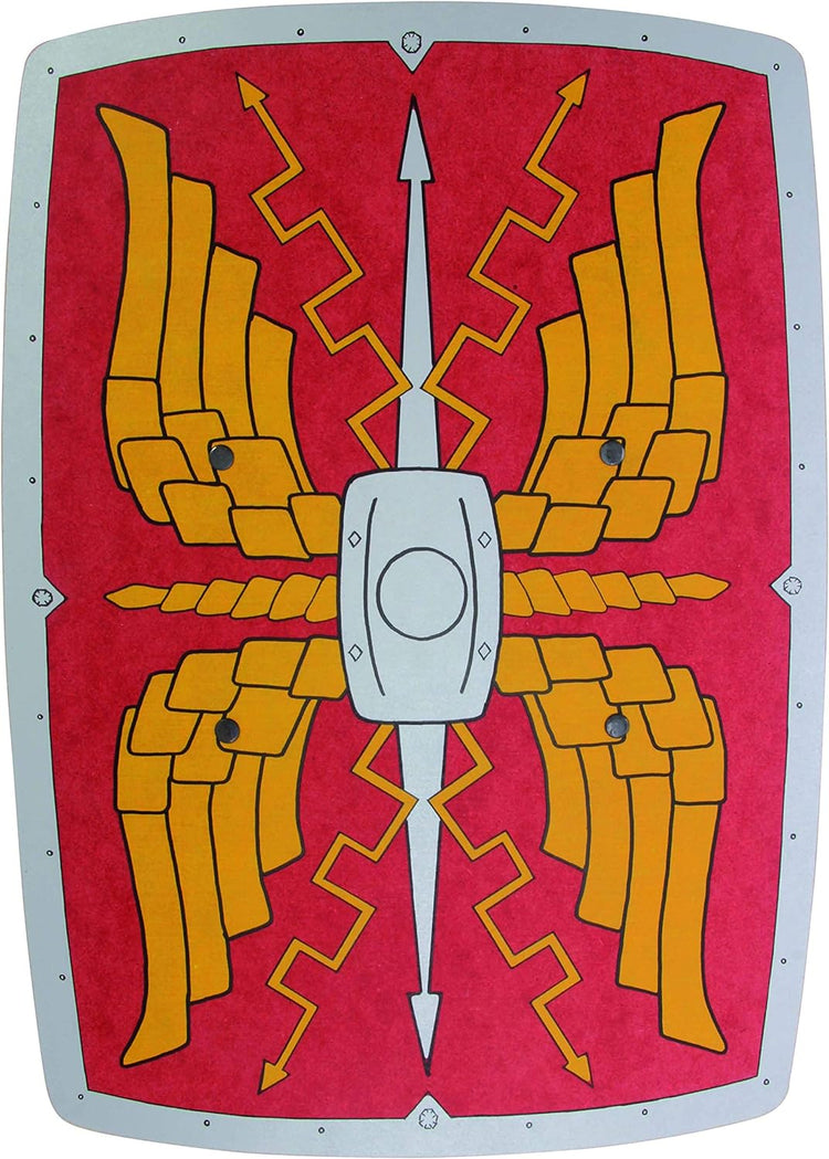 Scutum Alexius Stabiles, gebogenes Holz-Römer-Schild für den Legionär,  Farbe: rot-Gold-grau